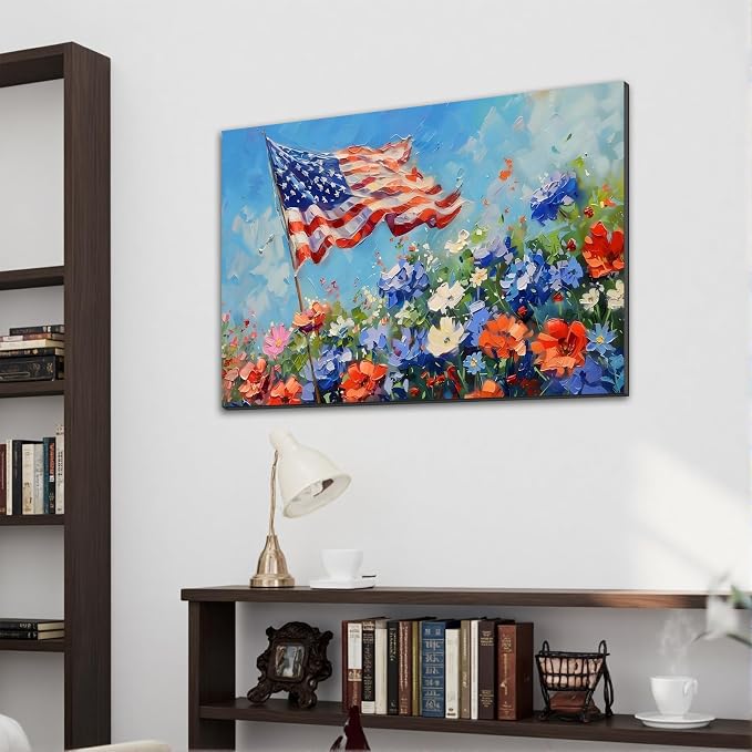 Framed American Flag Military Wall Art, Patriotic Veteran Canvas Art Pictures, USA Hero Wall Decor, Made in USA Ready to Hang for Office Man Cave Garage