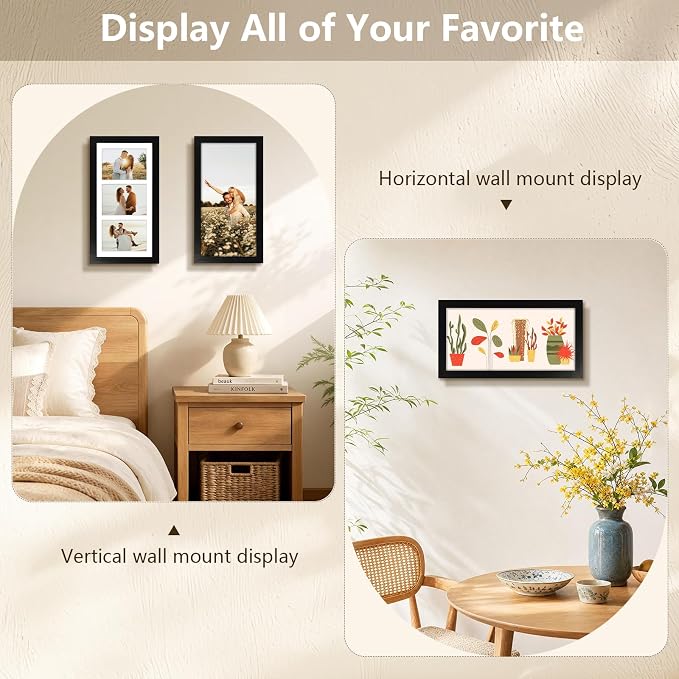 Golden State Art Collage Frame 7x14 Matted 3 4x6 Photos Wood Black 10 Pack