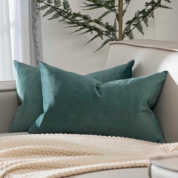 JUSPURBET 16x24 Lumbar Velvet Throw Pillow Covers Set of 2,Emerald