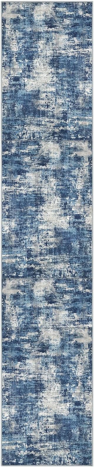 Lansny Abstract Washable 2x10 Runner Rug Runners for Hallways Non Slip | Blue;Thin Printed Faux Wool Entryway Runner Indoor;Hallway Runner Rug;Rubber Backed 10ft Floor Carpet Runners;Bedroom Runners