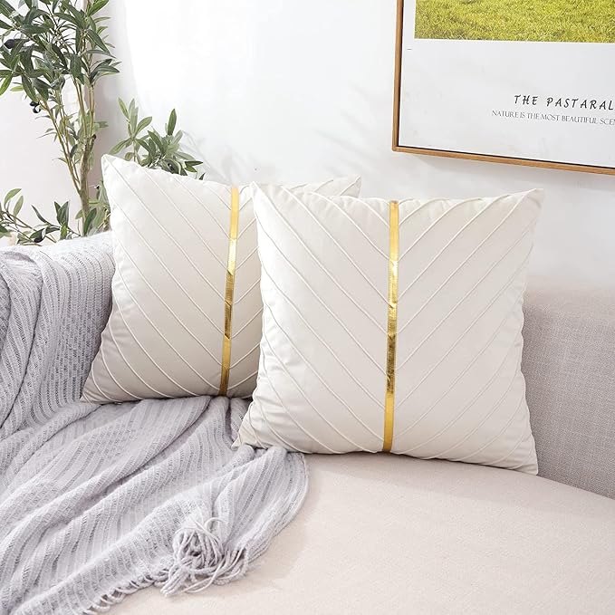 Velvet Throw Pillow Covers 22x22 inch Pack of 2 Gold Decor Beige