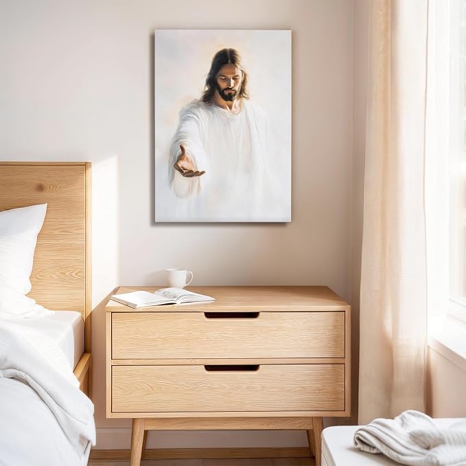 Jesus Canvas Wall Art, Christian The Hand of God Wall Decor Painting, Religion Bible Pictures Posters Prints for Church Prayer Room Living Room Home Decor Framed 24x36 Inch