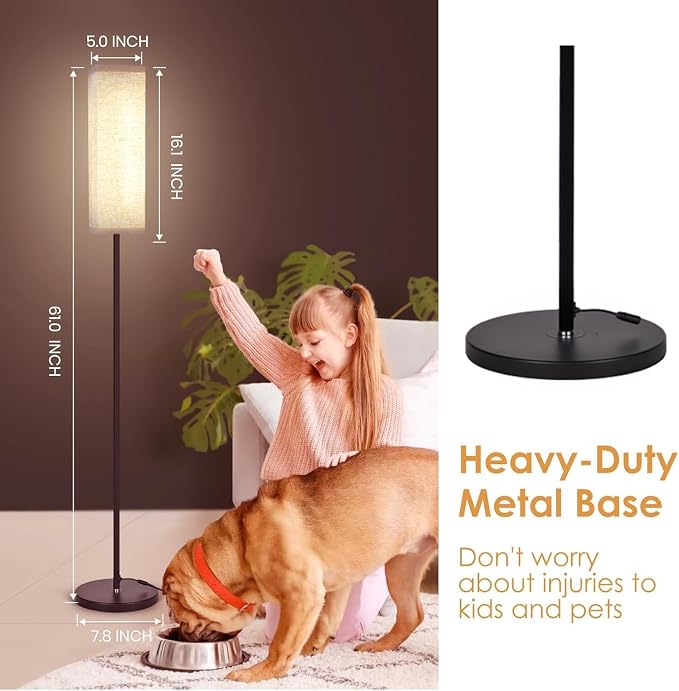 Modern Tall Floor Lamp with Remote for Bedroom Living Dimmable LED