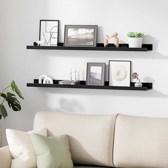 upsimples Floating Shelves for Wall Decor and Storage, Black, 6Pcs 35.5''