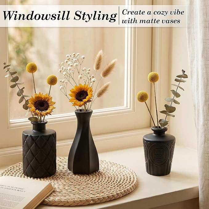 TBWIND 24PCS Black Glass Bud Vases Set | Small Vintage Flower Vases, Mini Rustic Vases, For Wedding Table Decor, Centerpieces, For Home, Shelves, Windowsills