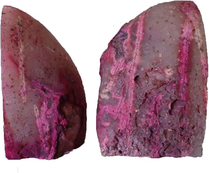 Agate Rock Bookend Heavy Duty Healing Crystal Stone Book Holders Decorative | Large Polished Stone Book Stoppers Supports Home Office Decor with Rubber Bumpers Dyed Pink 1 Pair, 4-6 LBS