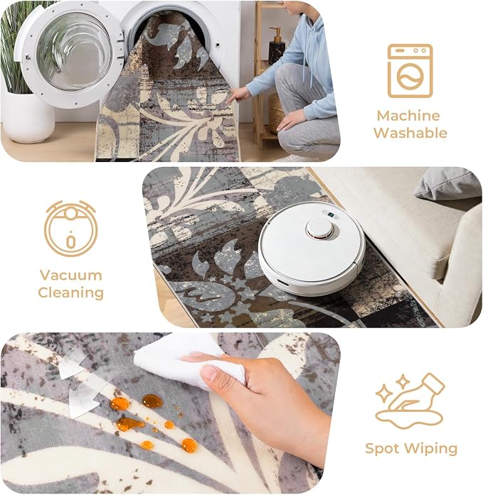 Yamaziot 2x8 Washable Modern Abstract Runner Rug Non-Slip for Hallways | Stain Resistant Kitchen Rug with Rubber Backing, Low Pile, Ultra Soft Carpet Runner for Bedroom, Laundry, Entryway