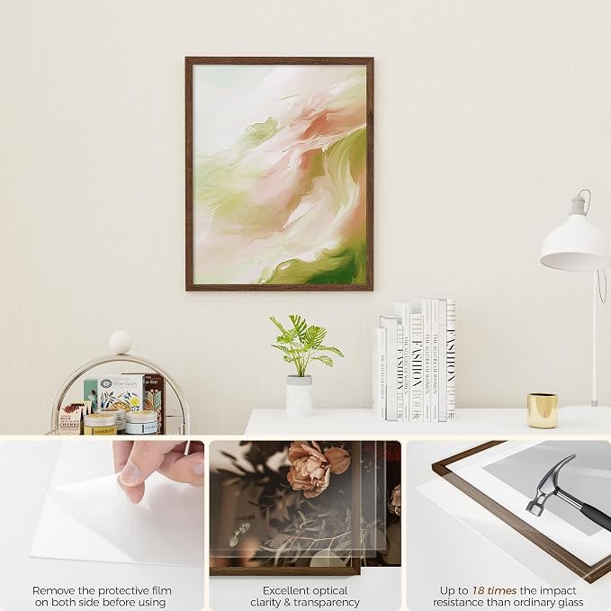 Fun Memories 16x20 Picture Frame, Solid Oak Wood Poster Frames, Modern Photo Frame for Wall 16x20 with 11x14 Mat, High Definition Plexiglass & Wall Hook Included (Walnut,3 Pack)