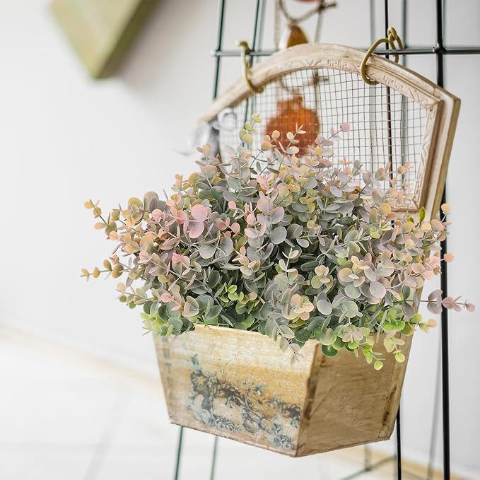 RECUTMS 20 Bundles Artificial Eucalyptus Plant Boxwood Stem 13In Dusty Pink | Plastic Leaves, No Maintenance, Long-term Reuse, Bendable Stem, Farmhouse Garden Wedding Party Home Vase Indoor Outdoor Decor
