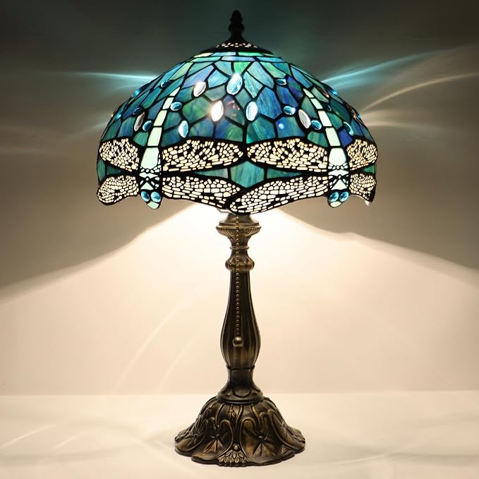Tiffany Table Lamp Stained Glass Bedside Reading Light W12H19 inch