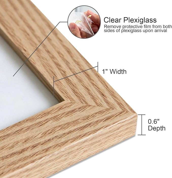 16x16 Picture Frame-Natural,12x12 Mat,Engineered Wood,Polished Plexiglass