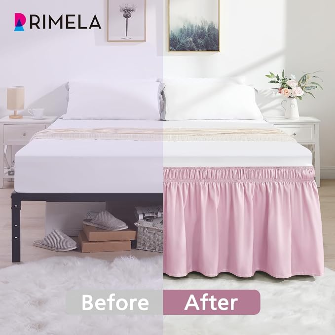 Baby Purple Bed Skirt Queen Size 15" Drop, Elastic Wrap Around Bedskirt | Solid ruffled, Wrap-around/elastic, Wrinkle & Fade resistant, with Adhesive Strips, Gift Packed, Machine Wash/Tumble Dry/Iron