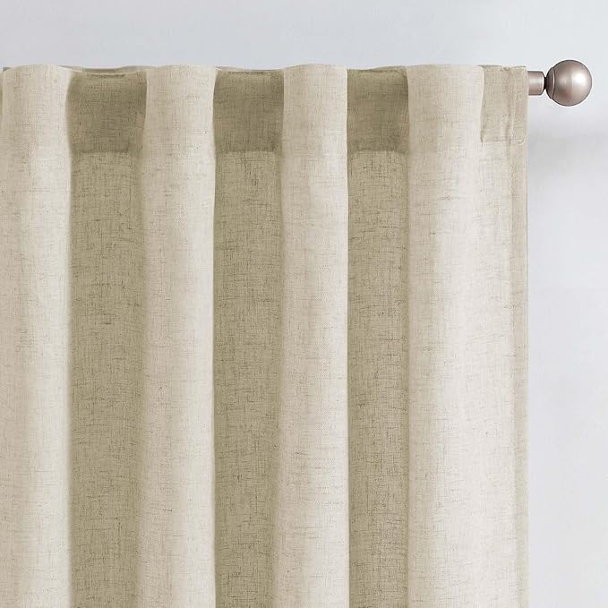 jinchan Lined Linen Curtains Privacy Back Tab 50x108 Inch 2 Panels Oatmeal | Light Filtering Curtains with Privacy Liner, Cottage Core Farmhouse Curtains for Living Room, Rod Pocket 108 Inch Length