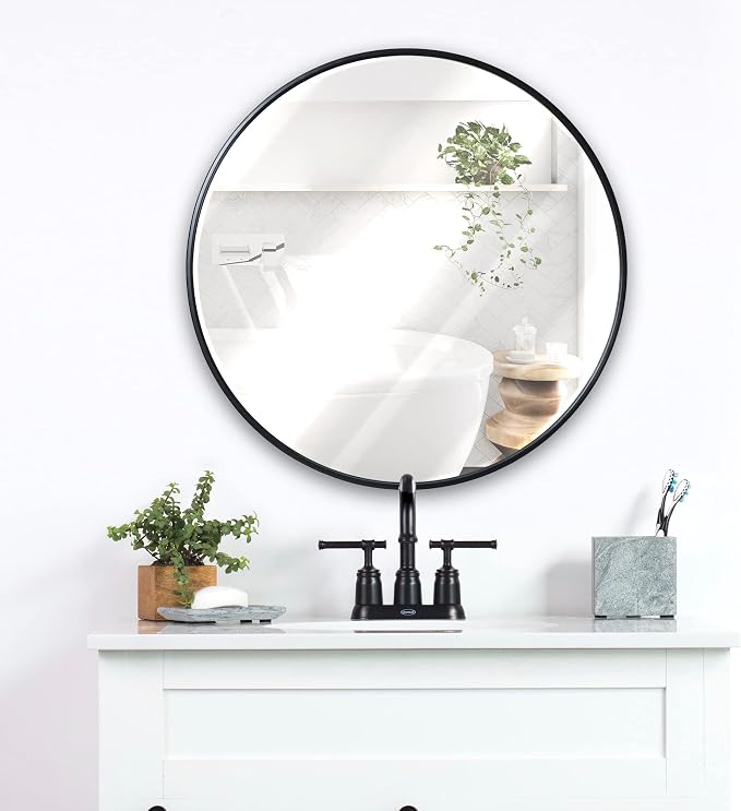 HBCY Creations Round Mirror, Black 24 inch Wall Mirror for Entryway, Bathroom, Living Room and More, Modern Minimalist Mirror for Both Rustic and Boho Design and Decor