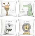 Bonhause Kids Animals Throw Pillow Covers 18x18 Inch Set of 4 Giraffe Lion Zebra Crocodile Pillows Soft Velvet Cushion Covers for Baby Room Kids Bedroom Decor