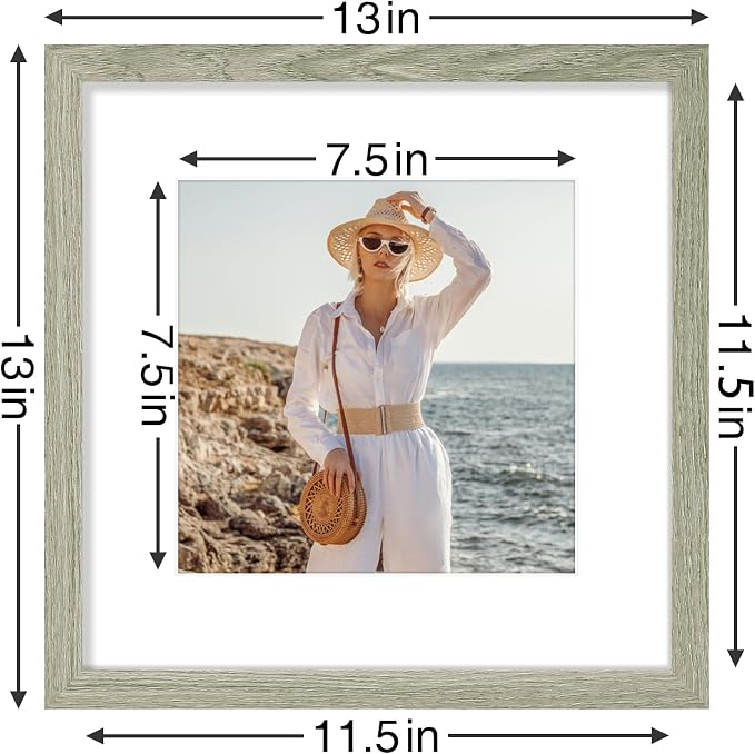 Vittanly 12x12 Picture Frames Set of 9 for Wall Mounting, Driftwood | Display Pictures 8x8 with Mat or 12x12 without Mat for Wall Mounting, Square Photo Frames for Home Decor, Engineered Wood