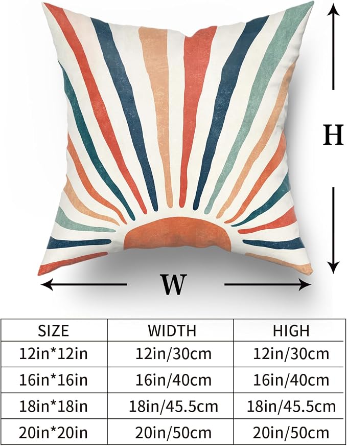 Giwawa Summer Pillow Covers 20x20in Set of 2 Colorful Boho Sun Sunset Sunrise Decorative Cotton Pillow Cases Sunshine Rainbow Stripes Throw Cushion Covers for Sofa Couch Bedding Patio