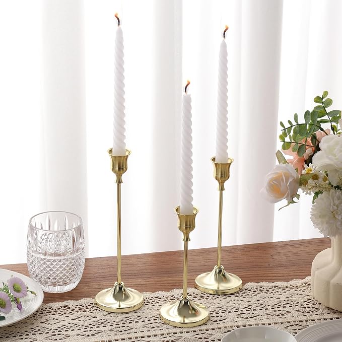 Candlestick Holders 4 Sets(12 Pcs), Gold Candle Holders with Anti-Slip Pad, Metal Taper Candle Holder, Candle Holder for Wedding Fireplace Mantel Housewarming Gift