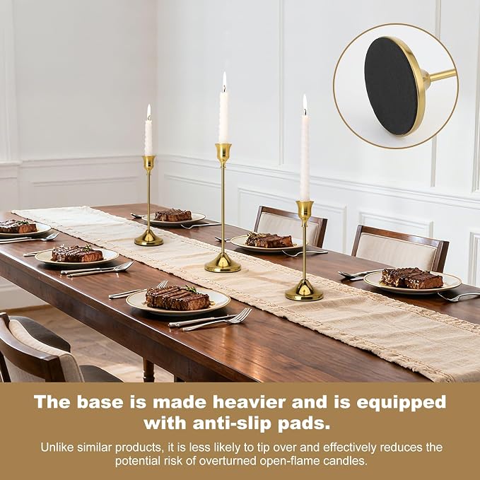 Candlestick Holders, 6PCS Metal Taper Candle Holder, Brass Gold Candle Holders for Candlesticks, Candle Holder for Wedding Fireplace Mantel Housewarming Gift