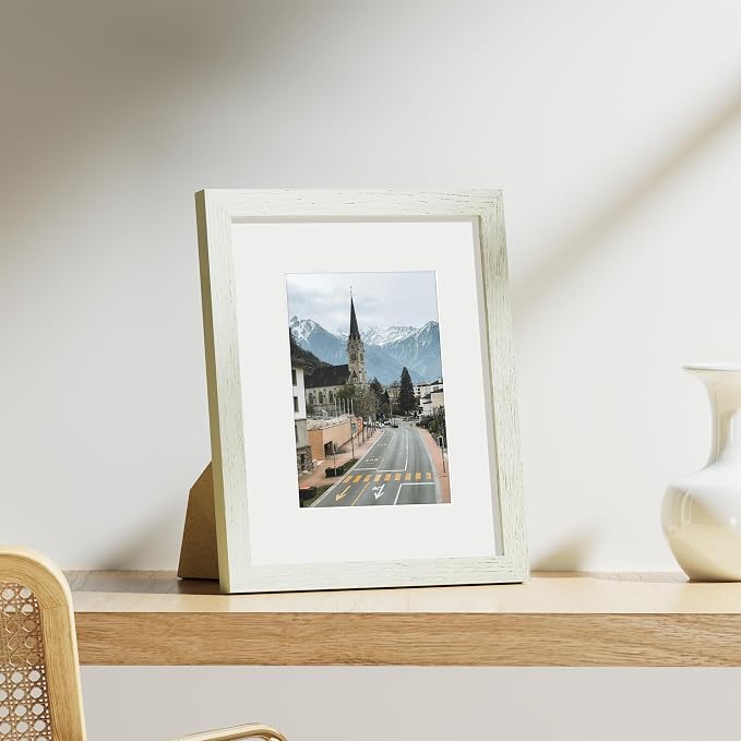 Vittanly 8x10 Picture Frames Set of 9 for Wall Mount & Tabletop, Whitemist | Display Pictures 5x7 with Mat or 8x10 without Mat, Small Photo Frames, Engineered Wood with Shatter Resistant Plexiglass
