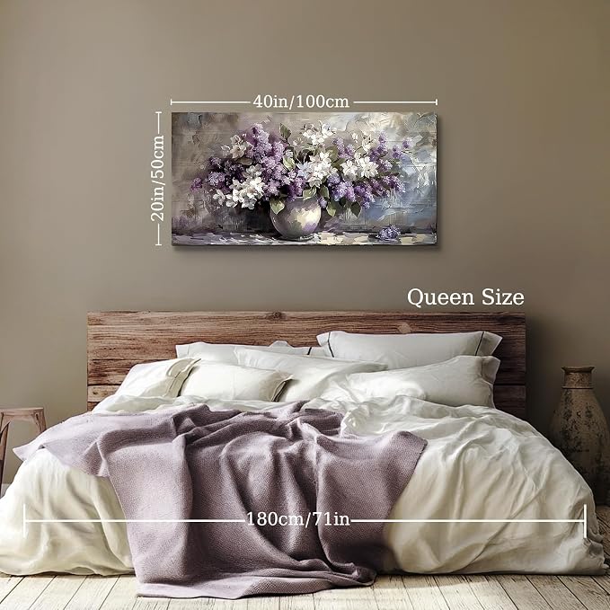 SERIMINO Still Life Large Wall Art, Purple Floral Canvas Prints 20"X40" | Vintage Vase Flowers Wall Decor, Purple Floral Pictures, Living Room Bathroom Kitchen Decor, Ready To Hang, Vibrant Colors