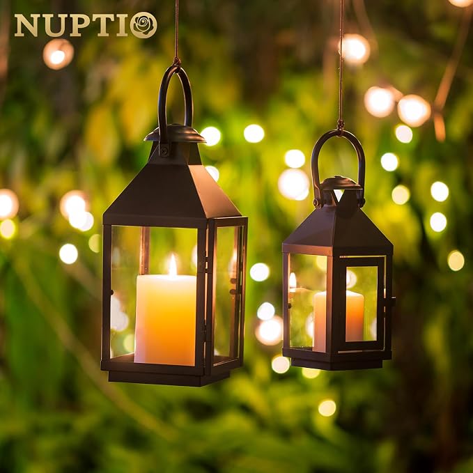 NUPTIO Garden Lantern for Pillar Candles: Vintage Metal Candle Holder