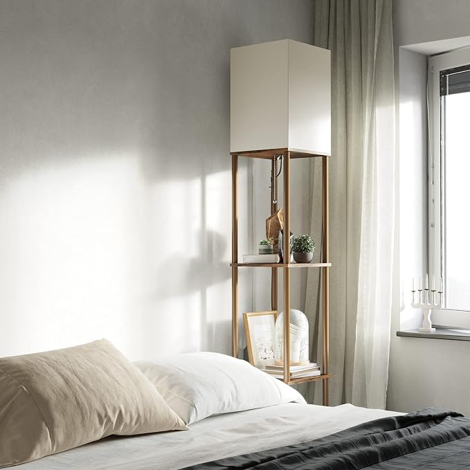 SUNMORY Floor Lamp with Shelves, Standing Lamps for Living Room, Brown