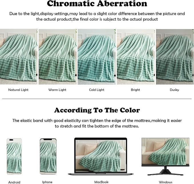 Green Faux Fur Bubble Throw Blanket Twin 60x80 Inch 550GSM Plush