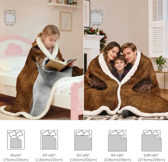 BlessLiving Throw Blanket, Dog, Twin | sherpa fleece fabric, Basenji Lined Pet Lovers Blankets print, for pet lovers, easy machine care