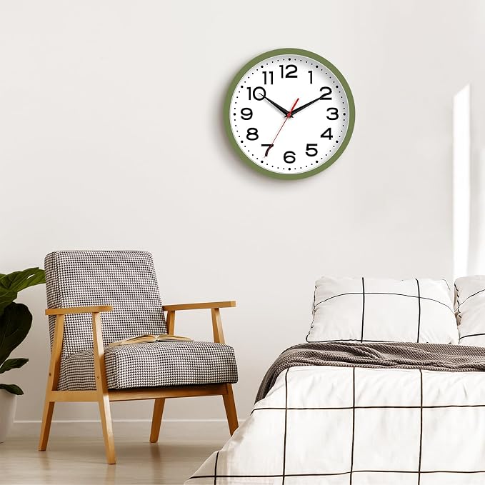 Roymnie 8 Inch Small Wall Clock, Battery Operated Silent Non Ticking Green | analog wall clock; bold numerals for easy reading; silent non-ticking; 1 AA battery (not included); for classroom