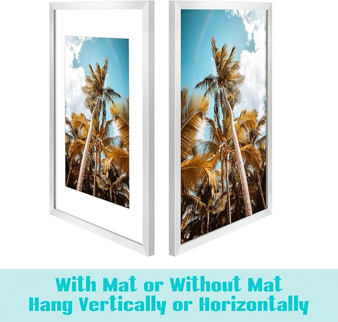 Frametory 16x24 Silver Picture Frame with Real Glass Mat for 12x18