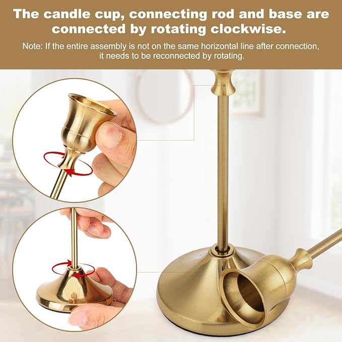 Candlestick Holders 4 Sets(12 Pcs), Brass Gold Candle Holders with Anti-Slip Pad, Metal Taper Candle Holder, Candle Holder for Wedding Fireplace Mantel Housewarming Gift