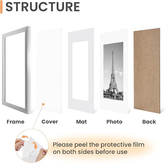 upsimples 8x10 Picture Frame, Gallery Wall Frames Set of 5, Silver | Photo Frame Collage Wall Decor, 8 x 10 Frame, 5x7 Frame with Mat for Family, Baby, Hallway, Christmas