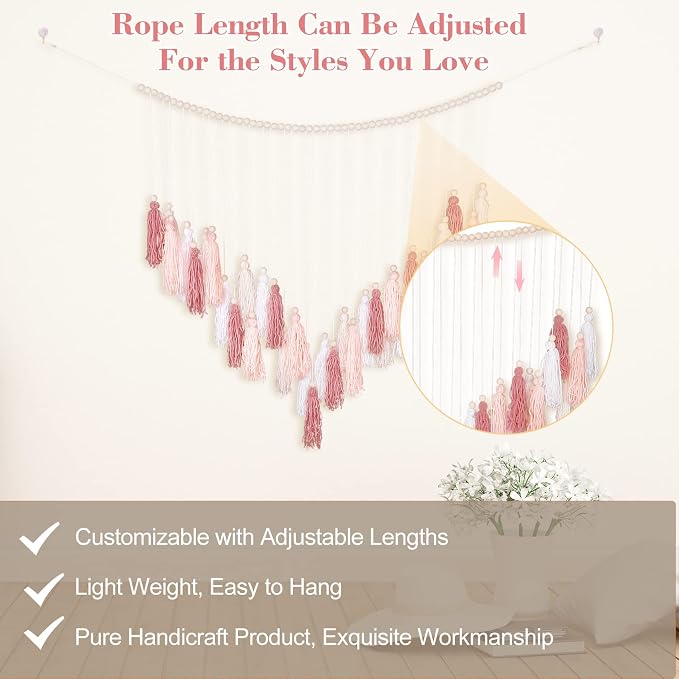 Luxbrand Large Macrame Wall Haning Boho Home Decor, Blush Pink Tassel Wall Decor Bohemian, Bedroom Living Room Girls Room Nursery Dorm Room Decoration Christmas Gift