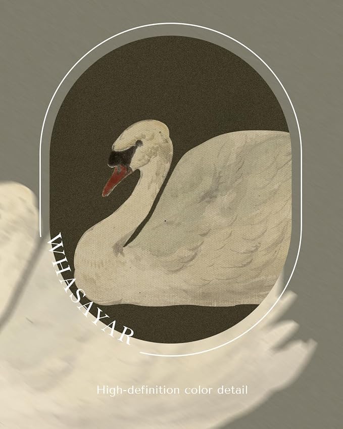 WHASAYART Gold Framed Vintage Wall Art for Living Room, Animals Painting Prints Shelf Decor for Kitchen, Aesthetic Bedroom Wall Art, Best Gifts for Friends or Family - Swan Green 10L x 8W