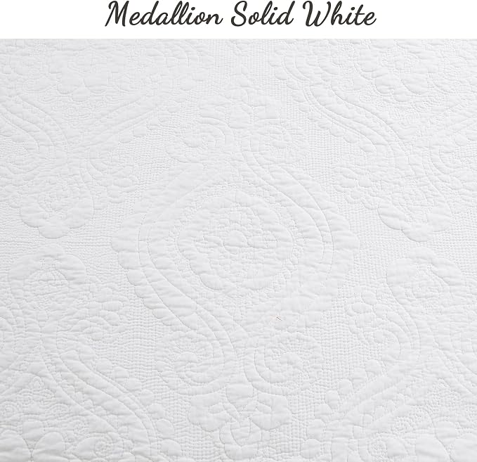 Cozy Line Home Fashions 100% Cotton Matelasse Medallion Solid White Luxury Chic Bedding Quilt Set, Reversible Lightweight Bedspread Coverlet for All Season (Medallion - White, Queen - 3 piece)