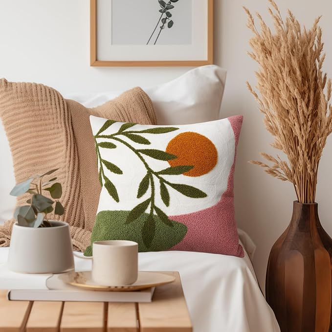 Adabana Boho Pillow Cover 18x18 Inch Embroidered Throw Pillow Cover