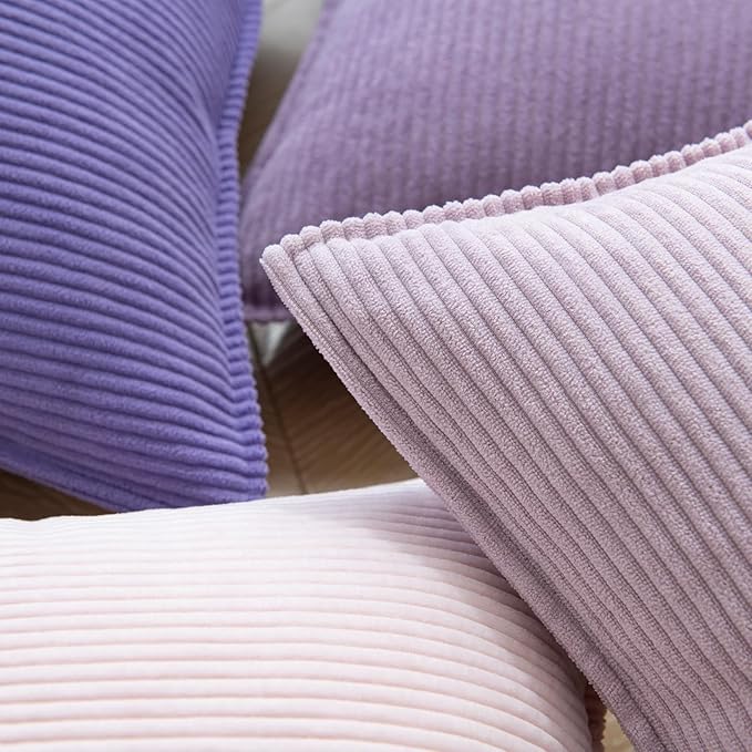 Pack of 4 Throw Pillow Covers Corduroy 16x16 Inch,Purple | Decorative Velvet Couch,Summer Cases Square,Farmhouse Boho Cushion Covers for Sofa Bed Living Room Home Decor & Office