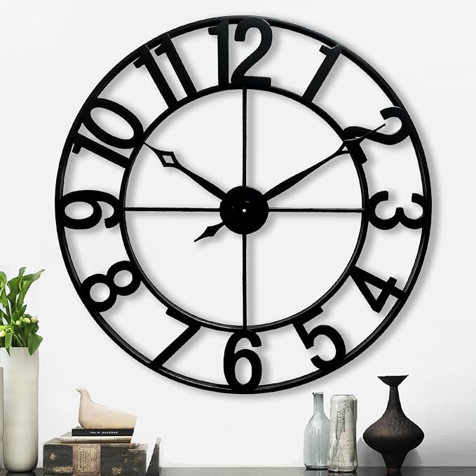 CLXEAST Oversized 30 Inch Wall Clock for Living Room, Arabic Numeral | Battery Operated, Black Metal Wall Clock for Dinning Room,Entryway,Home Office & Fireplace Decor