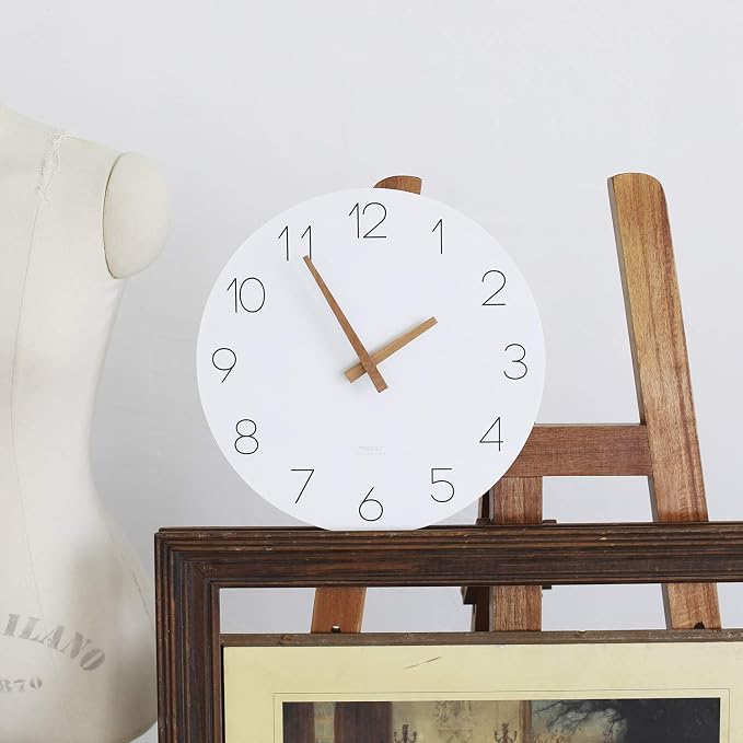mooas Flatwood Wall Clock, 12" Analog Wall Clock, Silent Non-Ticking | Modern Wall Clocks Battery Operated for Office, Home, Bathroom, Kitchen, Bedroom, School, Living Room