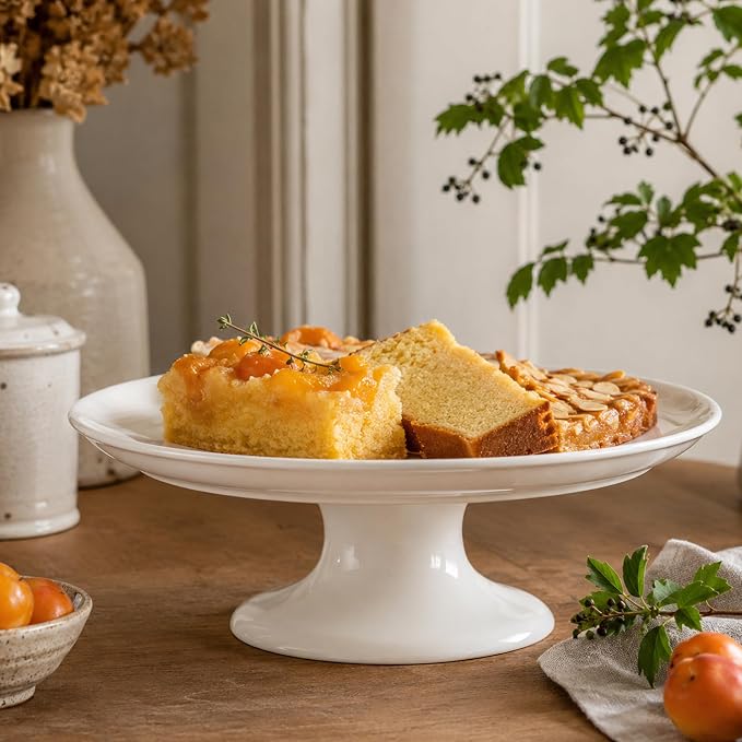 Bone China Cake Stand Chic, 12 inch Ceramic Round Cake Stand for Cupcake, Cake Plate Pedestal for Dessert Table, Food Display Risers Serving Tray Fruit Platter for Decor, Wedding, Restaurant, Party