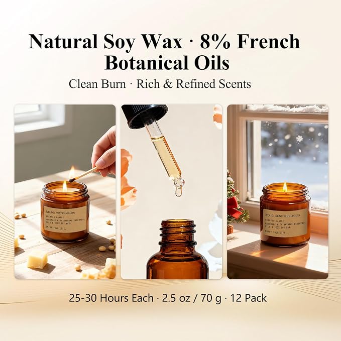 Scented Candles Gift Set,12 Pack Aromatherapy Candles for Home Scented, | Aromatherapy Jar Candle Gifts for Women, Natural Soy Wax Amber Candle Set, Scented Candles Set for Birthday Present