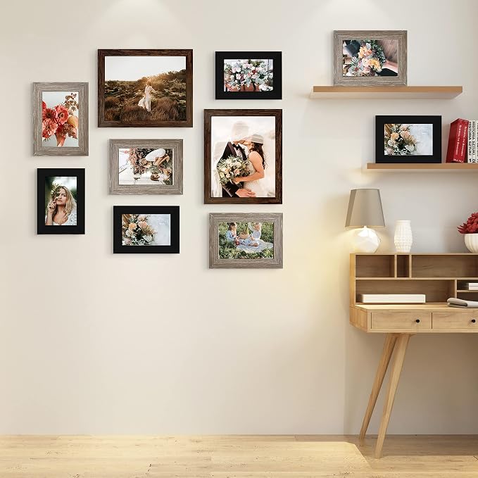 LUCKYLIFE Gallery Wall Frame Set, Picture Frames Collage 10-Pack for Wall or Tabletop with 8x10 5x7 4x6 Frames in 3 Different Finishes