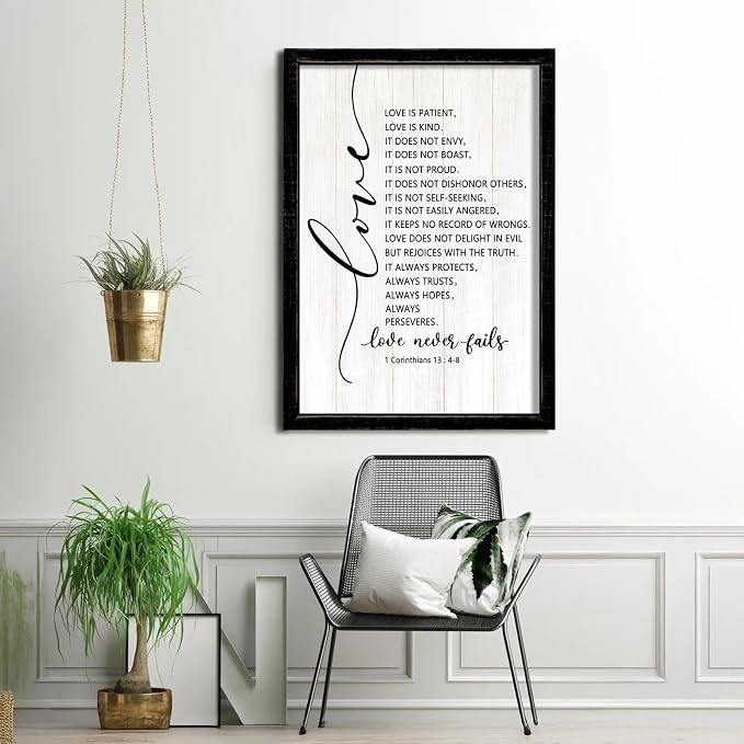 Love is Patient Love is Kind Framed Wall Art, 11''×16'' Narrow Holy Religious Christian Saying Sign for God Jesus Christ Prayer, Vintage Positive Inspirational Catholic Scripture Wall Decor