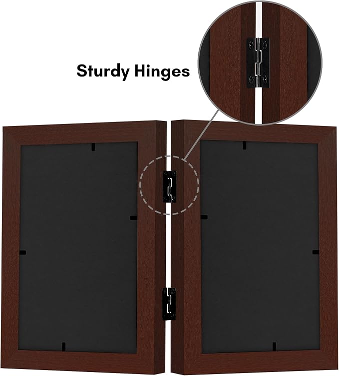 Americanflat Hinged 4x6 Picture Frame with Shatter-Resistant Glass - Double Picture Frames Display Two 4x6 Photos - Signature Collection - Photo Frame for Tabletop Display - Mahogany