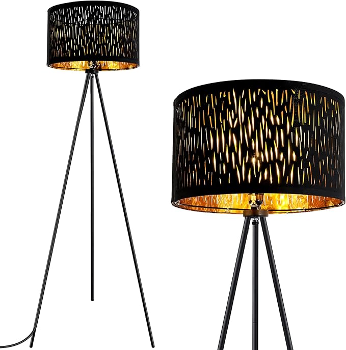 BoostArea Floor Lamp, Tripod Floor Lamp, 8W LED Bulb, Decorative Lamp Shade, Mid Century Standing Lamp for Living Room, Bedroom, Study Room and Office