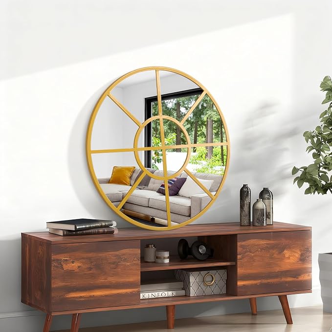 Wall Round Mirror, Gold Metal Framed Mirror Circle Modern Decorative Mirrors for Living Room Bedroom Entryway 24 Inch Home Decor