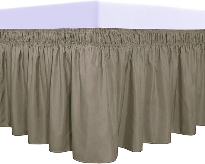 PureFit Wrap Around Ruffled Bed Skirt, Sand, Queen/King - 14" Drop | Wrinkle Free Bedskirt Dust Ruffles, Easy to Put On Frame Cover with Adjustable Elastic Belt