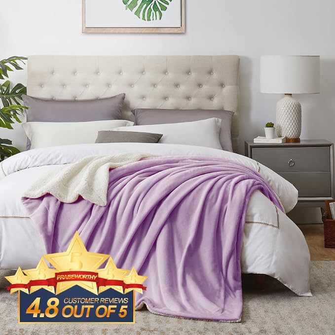 Walensee Sherpa Fleece Blanket (Throw Size 50”x60” Lilac) Plush Throw Fuzzy Super Soft Reversible Microfiber Flannel Blankets for Couch, Bed, Sofa Ultra Luxurious Warm and Cozy for All Seasons