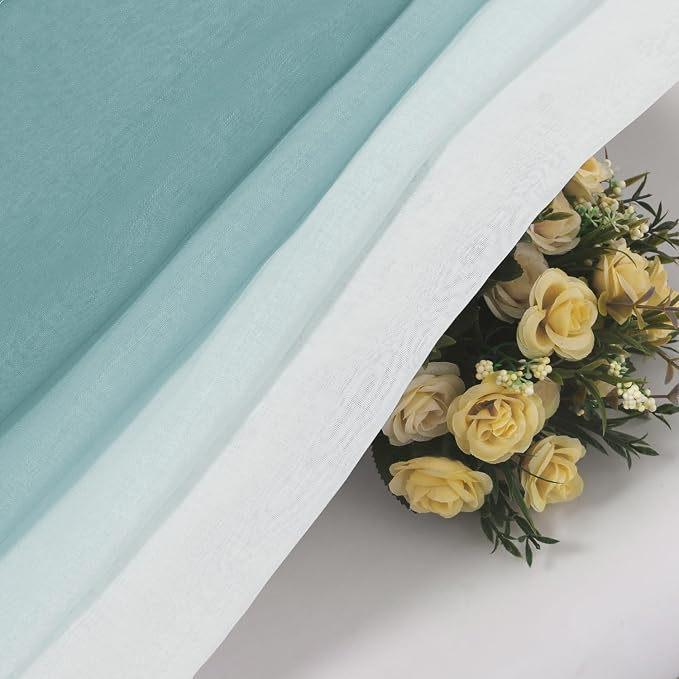 DWCN Ombre Faux Linen Extra Long Sheer Curtains - Semi Voile Gradient Grommet Top Curtains for Bedroom and Living Room, 52 x 102 Inches Long, Set of 2 Window Curtain Panels, Peacock Blue